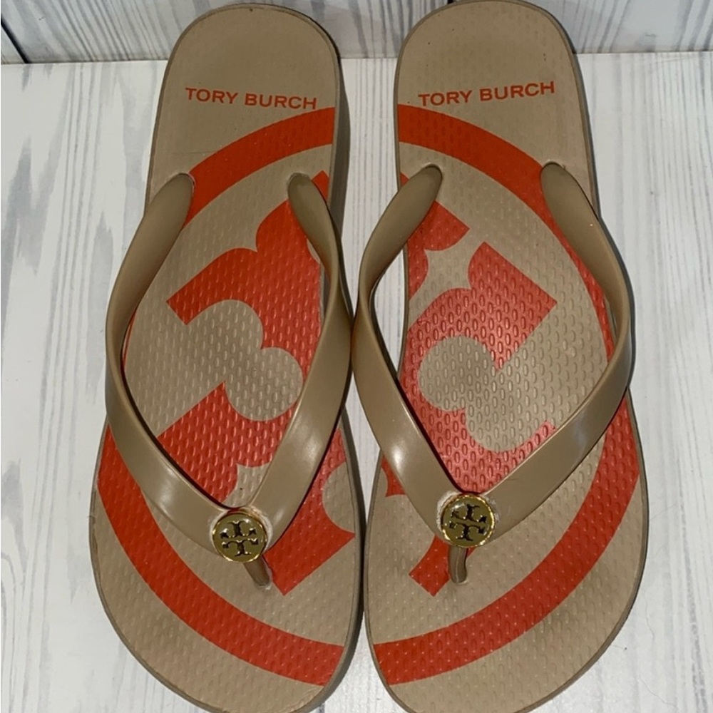 Tan Tory Burch platform flip flops Never worn